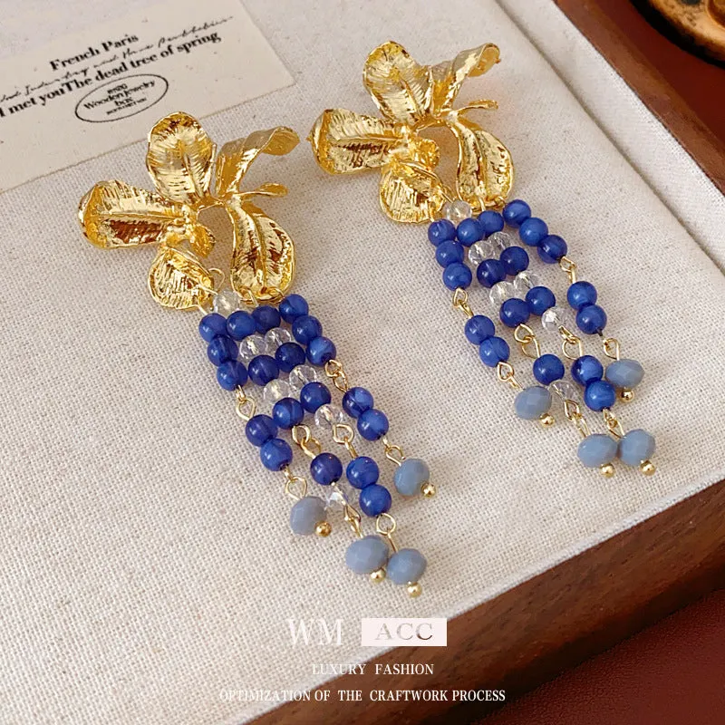 Luxurious Flower Geometric Flower Artificial Crystal Electroplating Earrings
