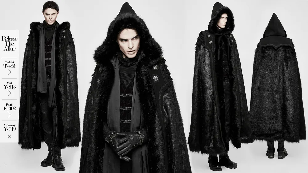 Luxurious Gothic Witch Fur-Trimmed Long Cloak