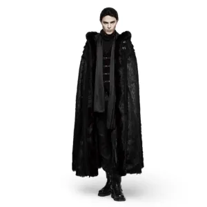 Luxurious Gothic Witch Fur-Trimmed Long Cloak
