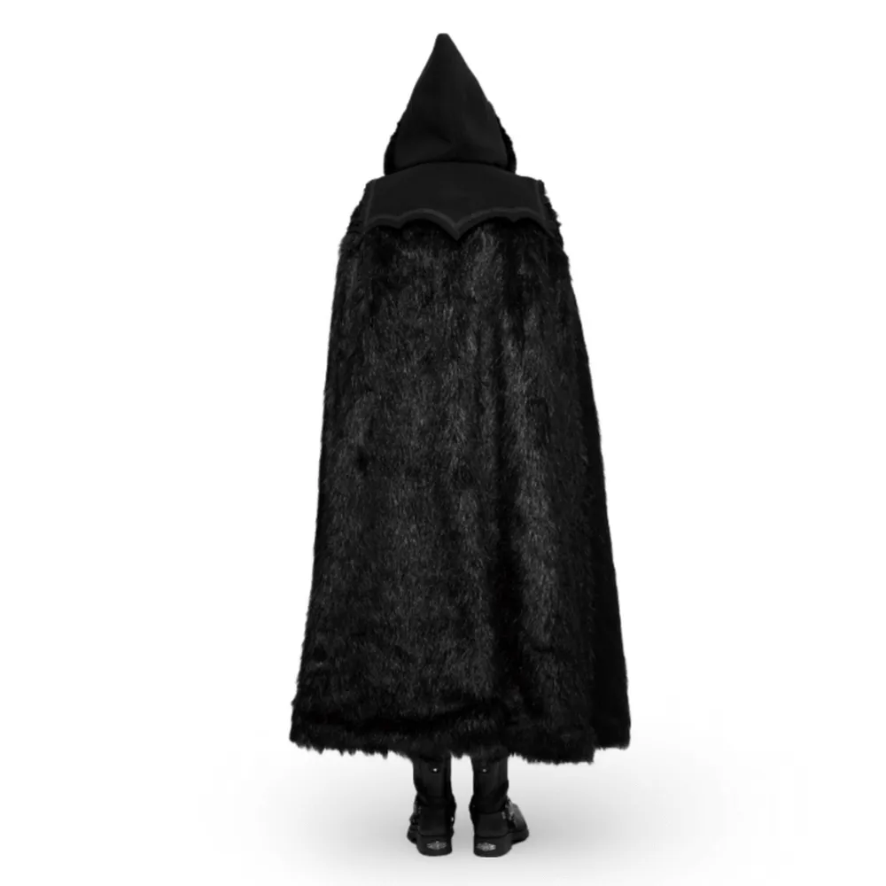 Luxurious Gothic Witch Fur-Trimmed Long Cloak