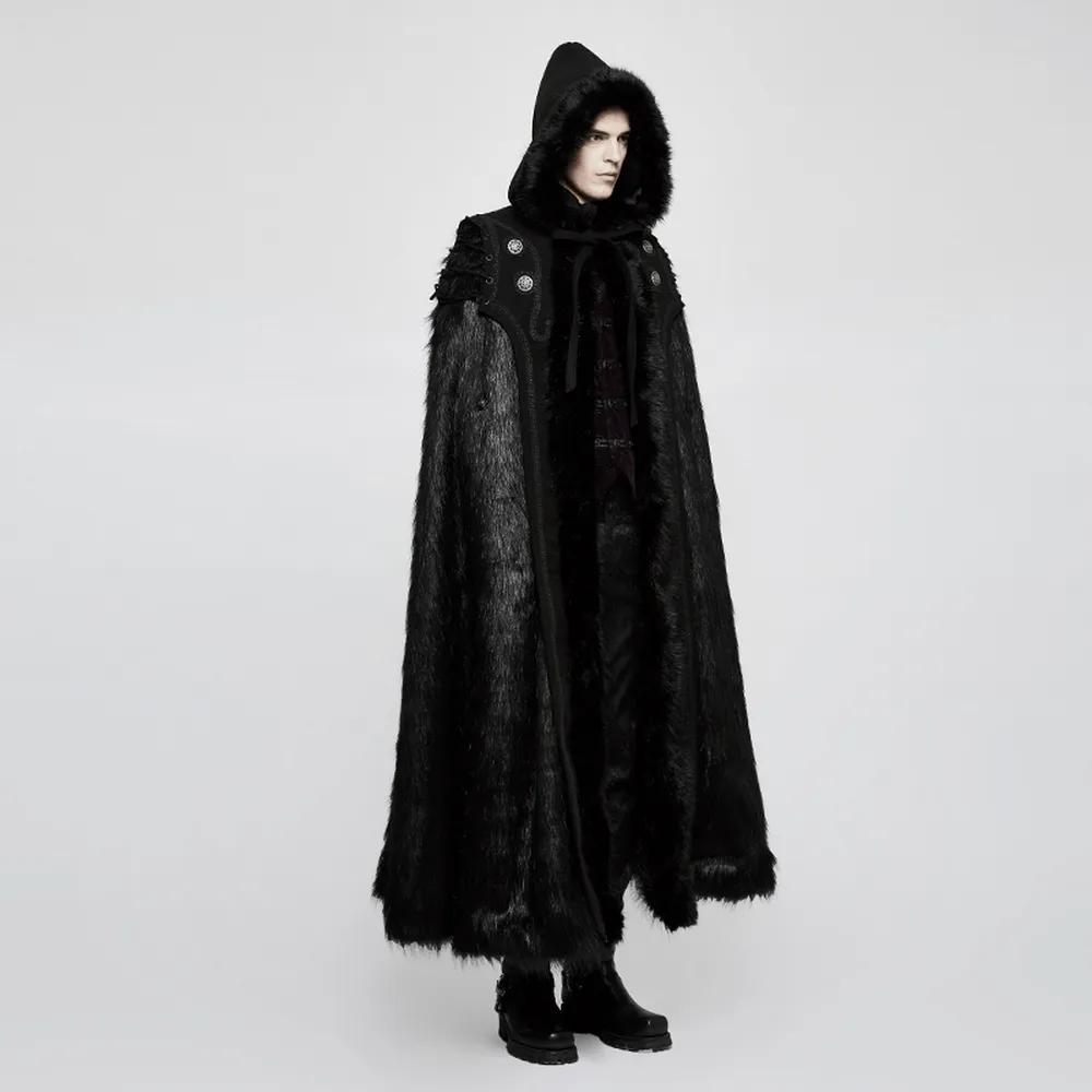 Luxurious Gothic Witch Fur-Trimmed Long Cloak