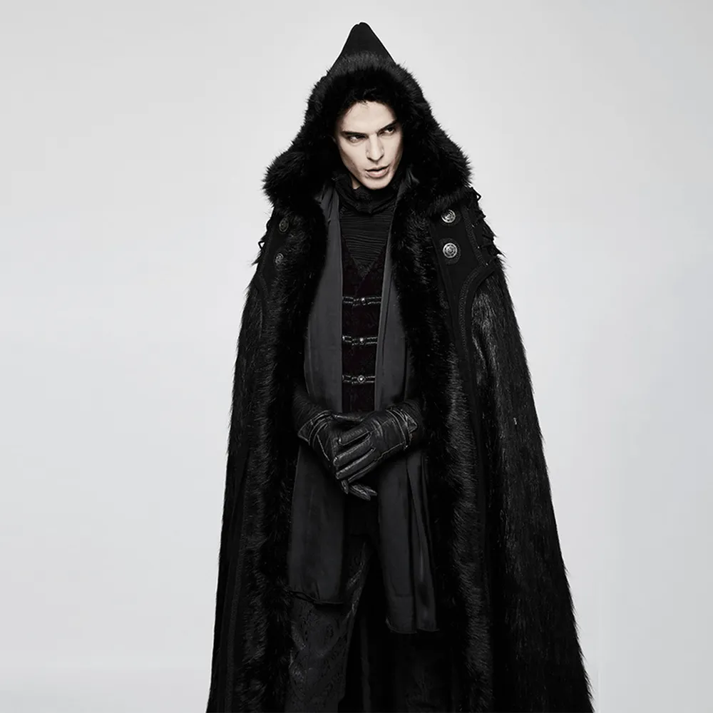 Luxurious Gothic Witch Fur-Trimmed Long Cloak