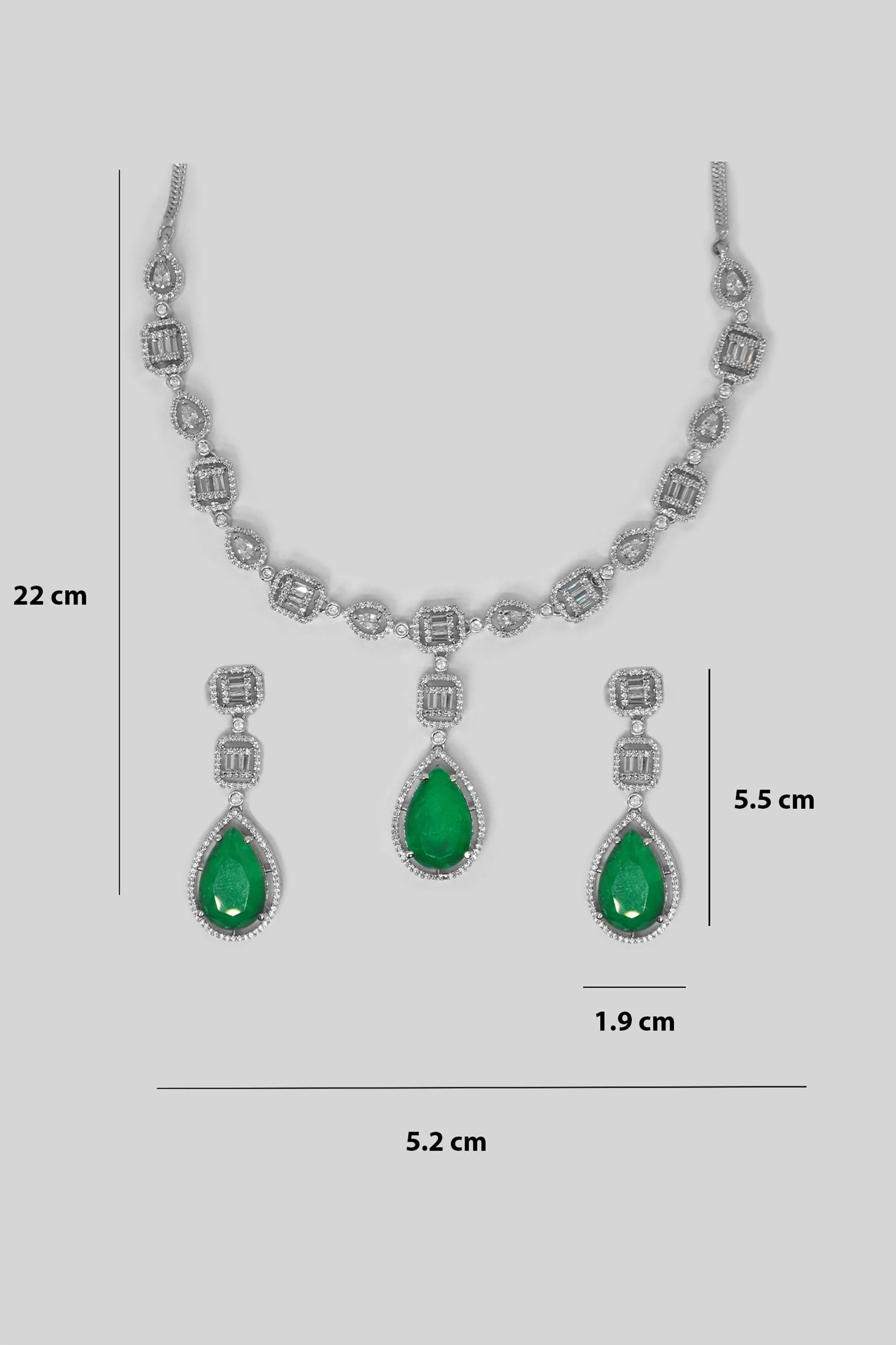 Luxurious Green American Dimond Statement Necklace Set