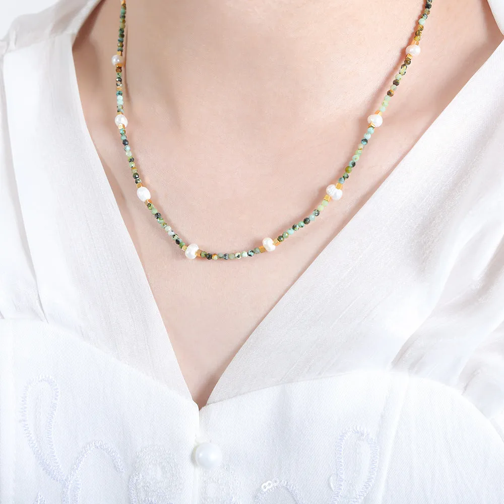 Luxurious Handcrafted Pearl Necklace with Natural Stone Accents
