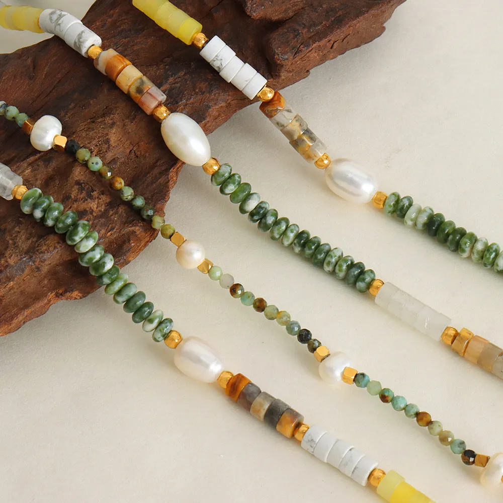 Luxurious Handcrafted Pearl Necklace with Natural Stone Accents