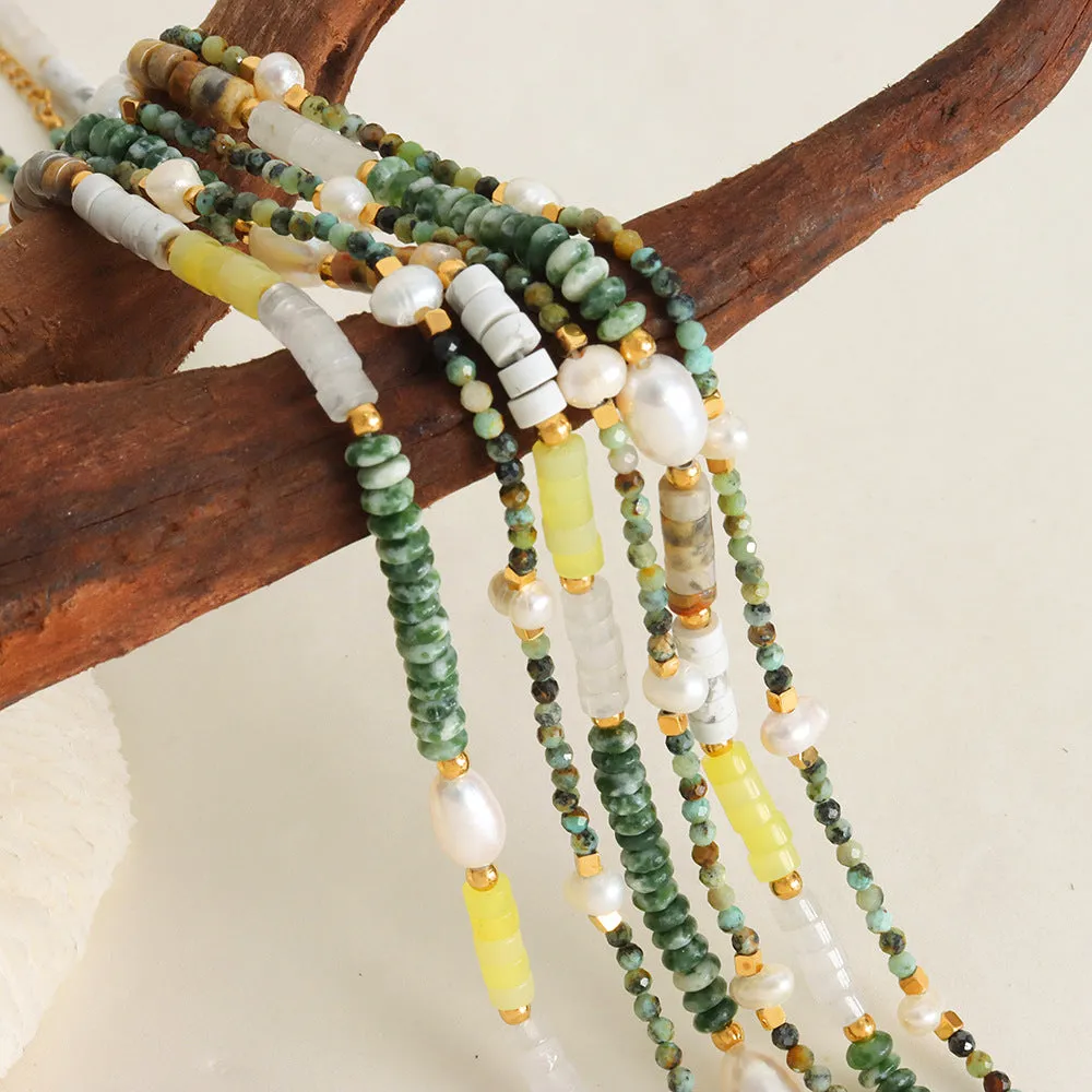 Luxurious Handcrafted Pearl Necklace with Natural Stone Accents