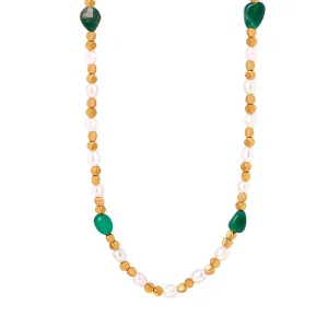 Luxurious Handmade Green Agate Pearl Necklace