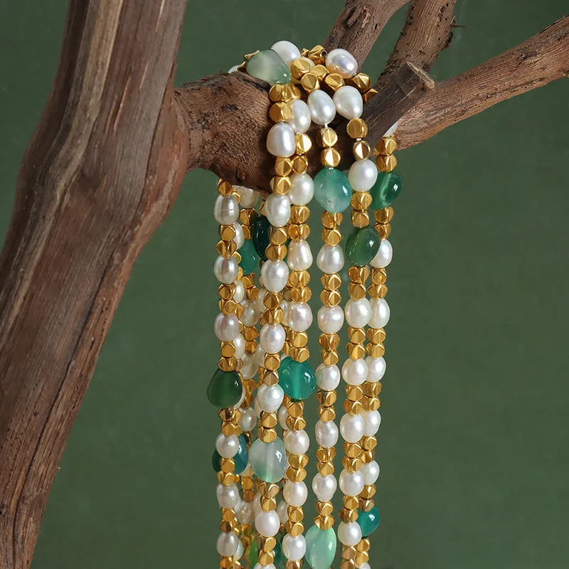 Luxurious Handmade Green Agate Pearl Necklace