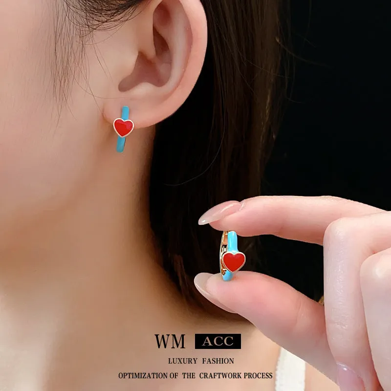 Luxurious Heart Geometric Heart Copper Oil Dripping Earrings