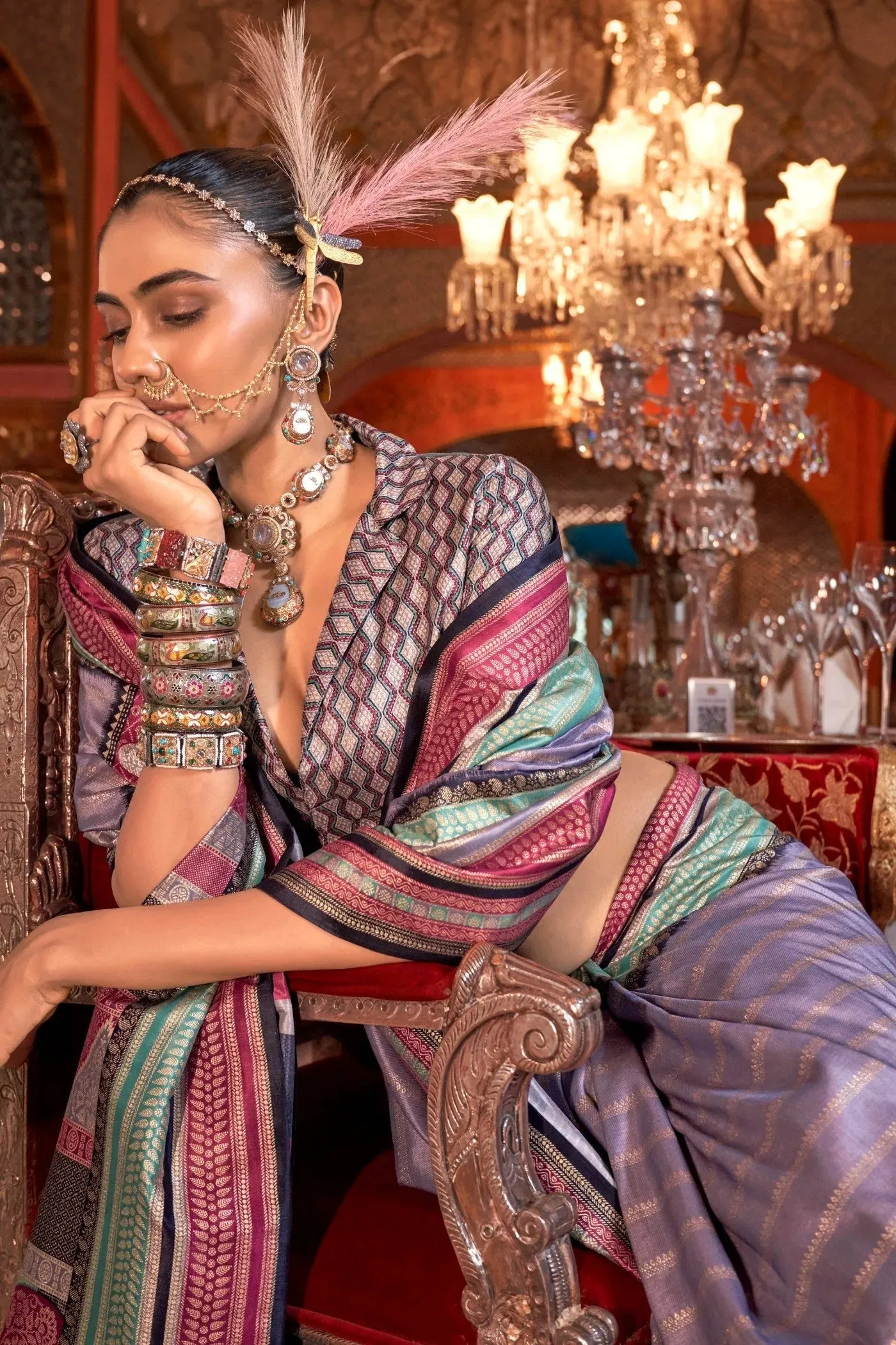 Luxurious Lavender Kanjivaram and Patola Printed Silk Saree