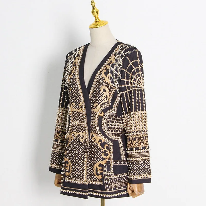 Luxurious Metallic Beaded Blazer/Dress