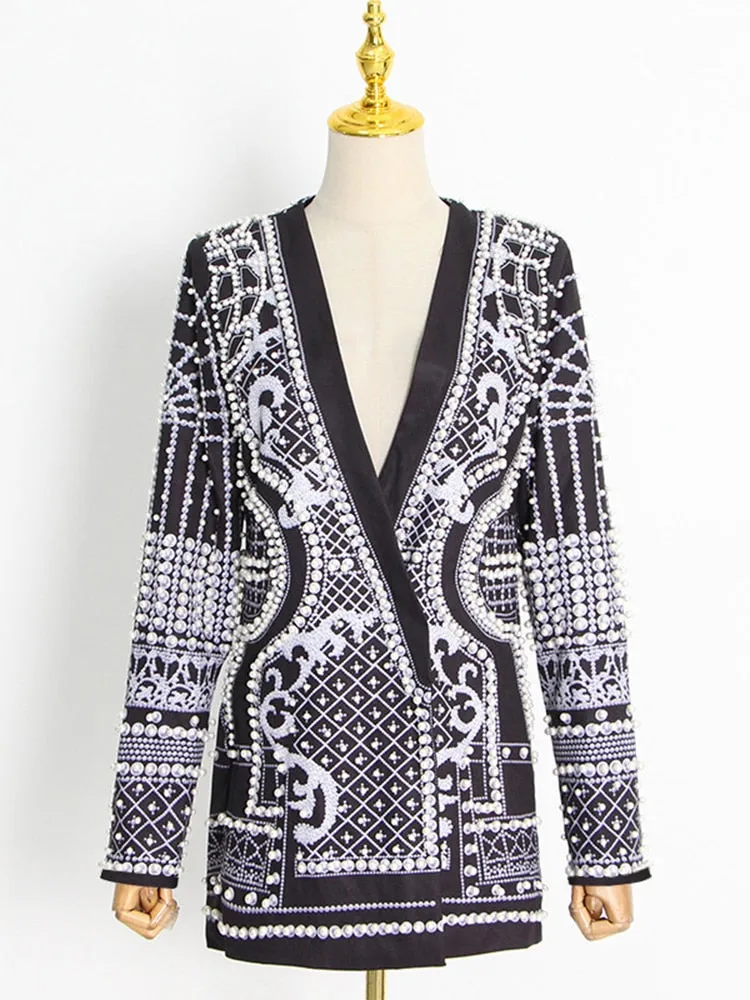 Luxurious Metallic Beaded Blazer/Dress