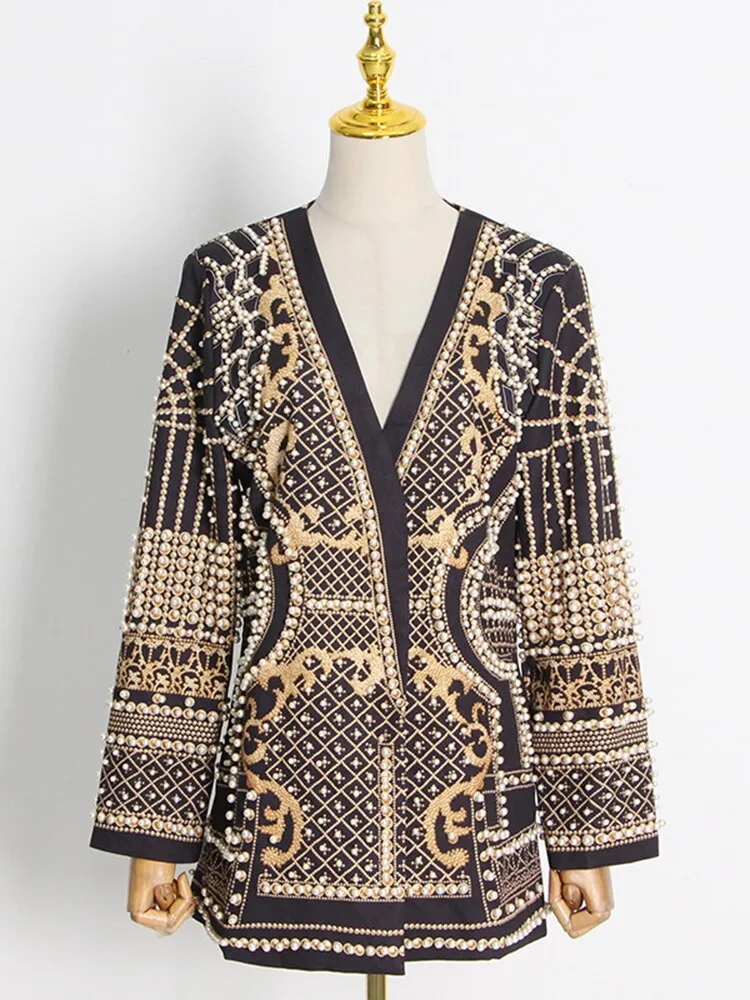 Luxurious Metallic Beaded Blazer/Dress