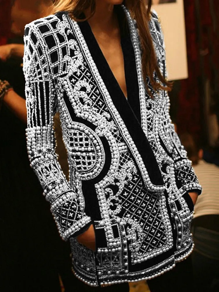 Luxurious Metallic Beaded Blazer/Dress