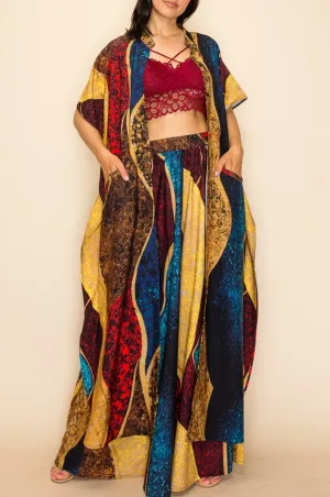 Luxurious Printed Wide Pants Set