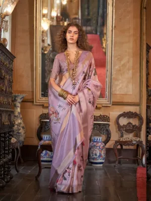 Luxurious Soft Weaved Digital Printed Dusty Lavender Saree