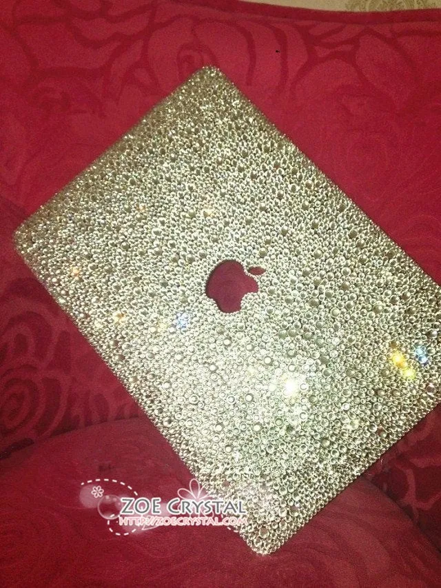 MACBOOK Air Pro Case Cover Celebrities Clear White Swarovski Crystal Rhinestone Strass Glitter Sparkly Shinny Bejeweled