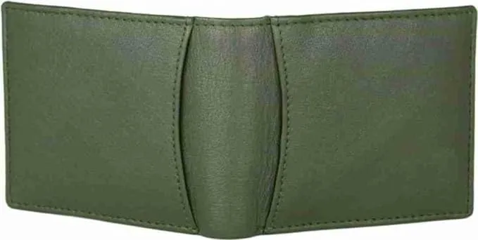 Men Green Genuine Leather Wallet (12 Card Slots).
