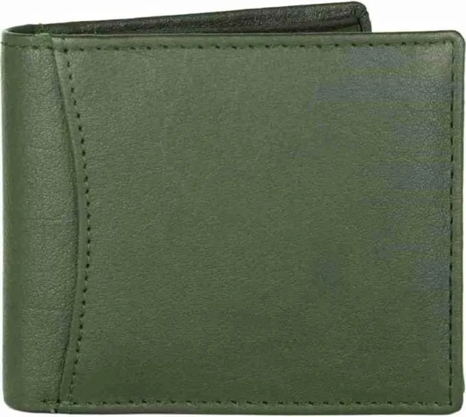 Men Green Genuine Leather Wallet (12 Card Slots).