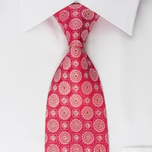 Metro City Silk Rhinestone Tie Medallions On Red With Silver Sparkles