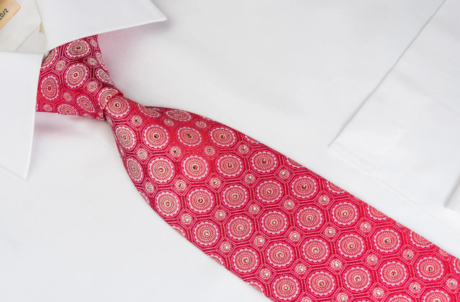 Metro City Silk Rhinestone Tie Medallions On Red With Silver Sparkles