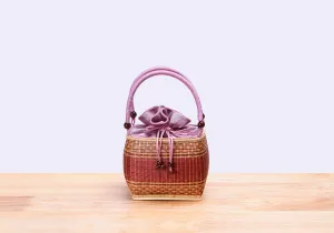 Mini Bamboo Wicker Square Handbag (Pink)