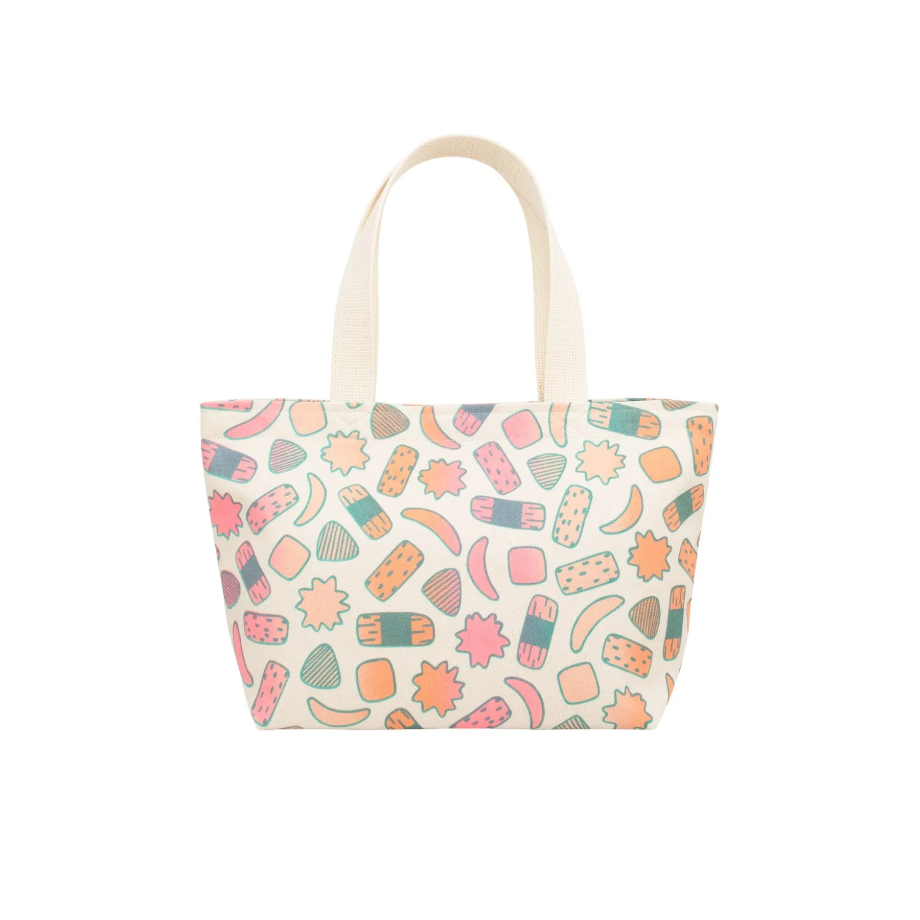 Mini Beach Bag Tote • Kakimochi • Teal Green over Pink and Orange Ombre