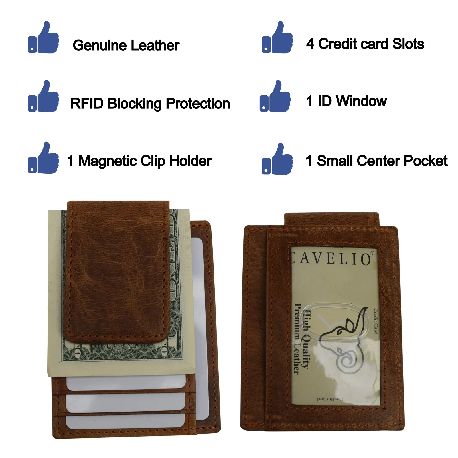 Money Clip Leather Wallet For Men Slim Front Pocket RFID Blocking with Super Strong Magnetic