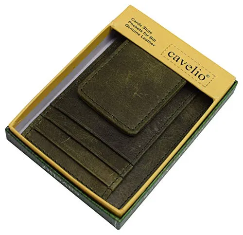 Money Clip Leather Wallet For Men Slim Front Pocket RFID Blocking with Super Strong Magnetic
