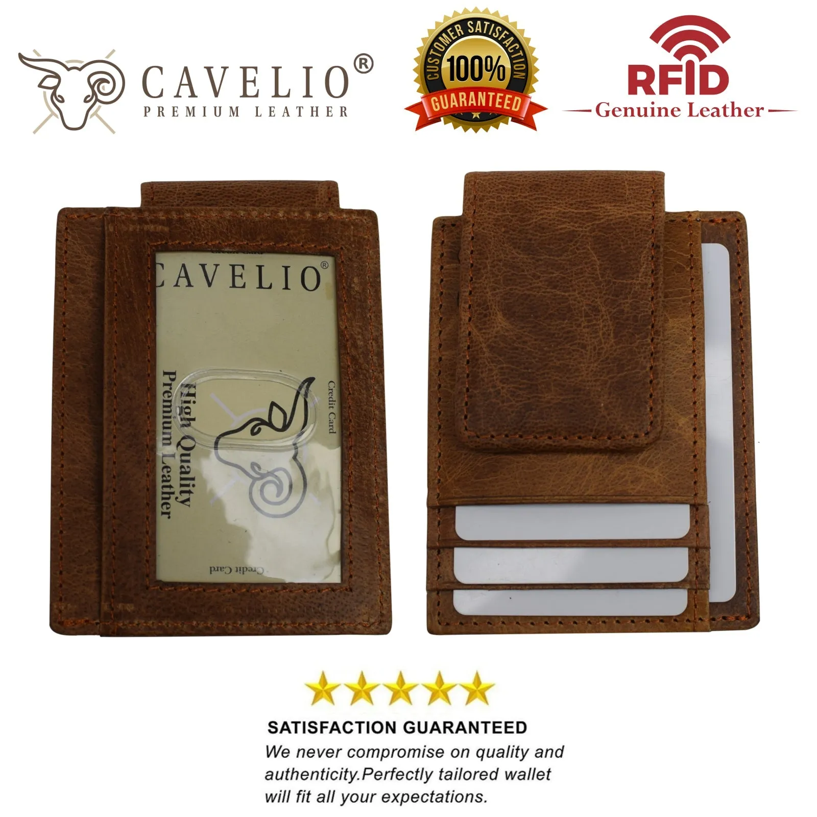 Money Clip Leather Wallet For Men Slim Front Pocket RFID Blocking with Super Strong Magnetic