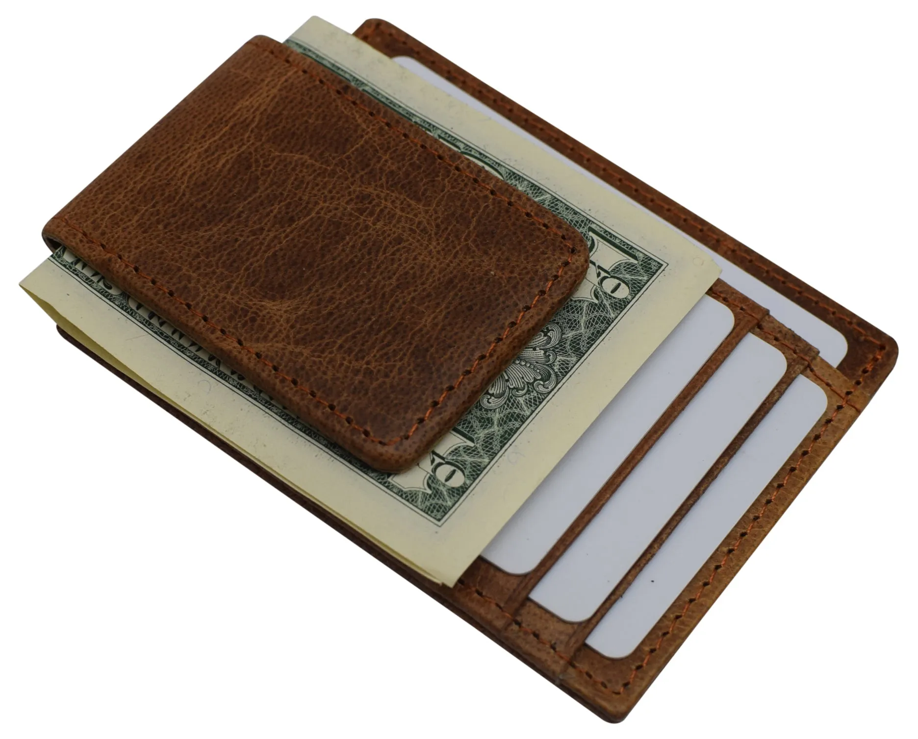 Money Clip Leather Wallet For Men Slim Front Pocket RFID Blocking with Super Strong Magnetic