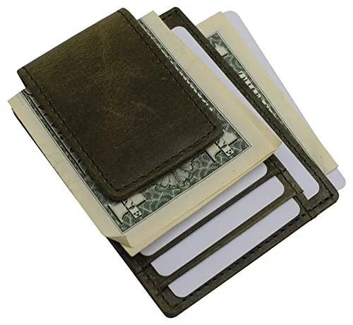 Money Clip Leather Wallet For Men Slim Front Pocket RFID Blocking with Super Strong Magnetic