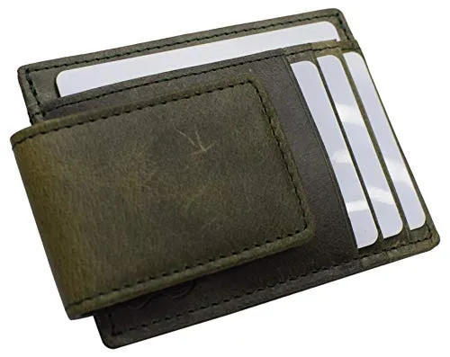 Money Clip Leather Wallet For Men Slim Front Pocket RFID Blocking with Super Strong Magnetic
