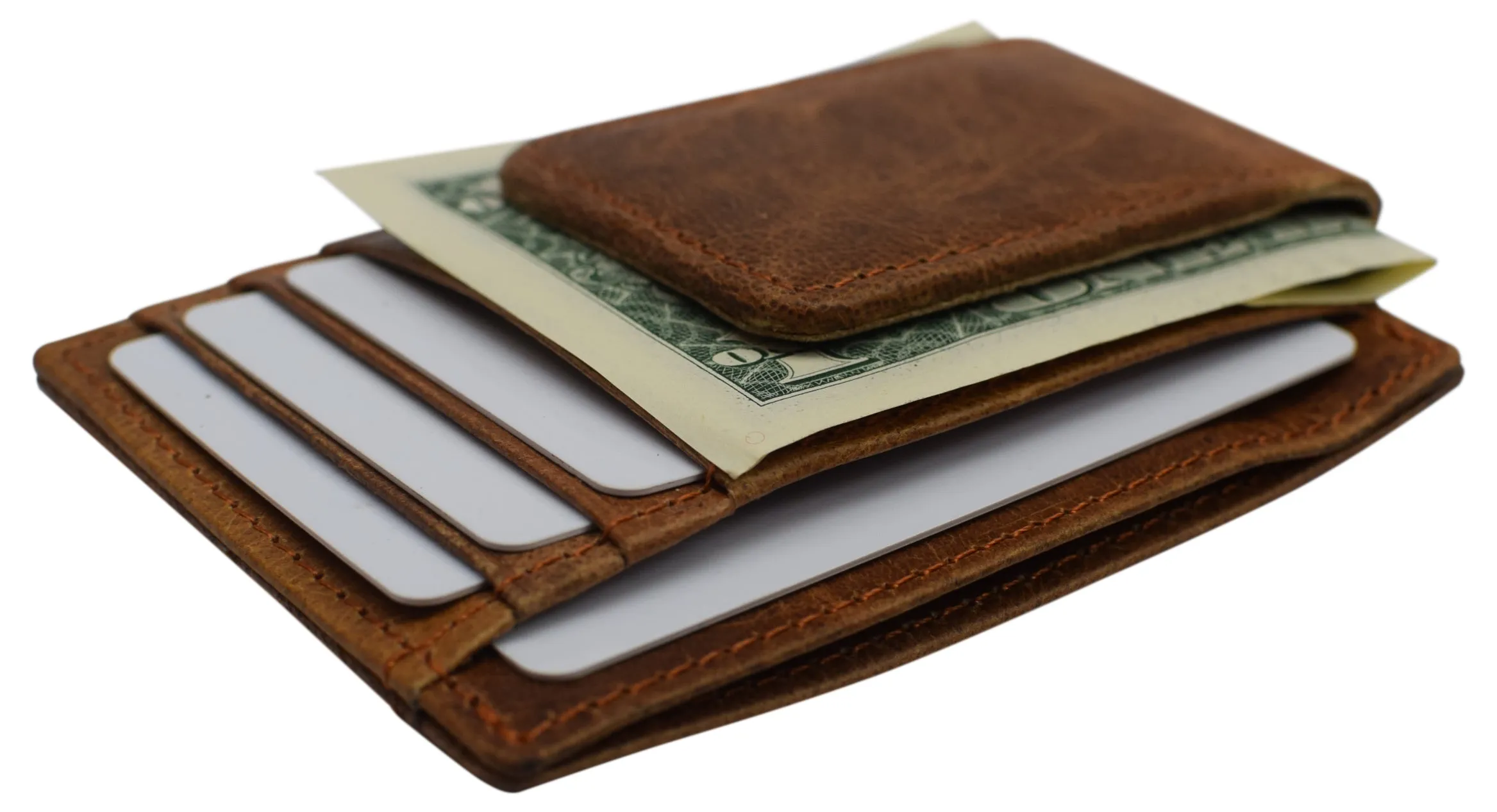Money Clip Leather Wallet For Men Slim Front Pocket RFID Blocking with Super Strong Magnetic