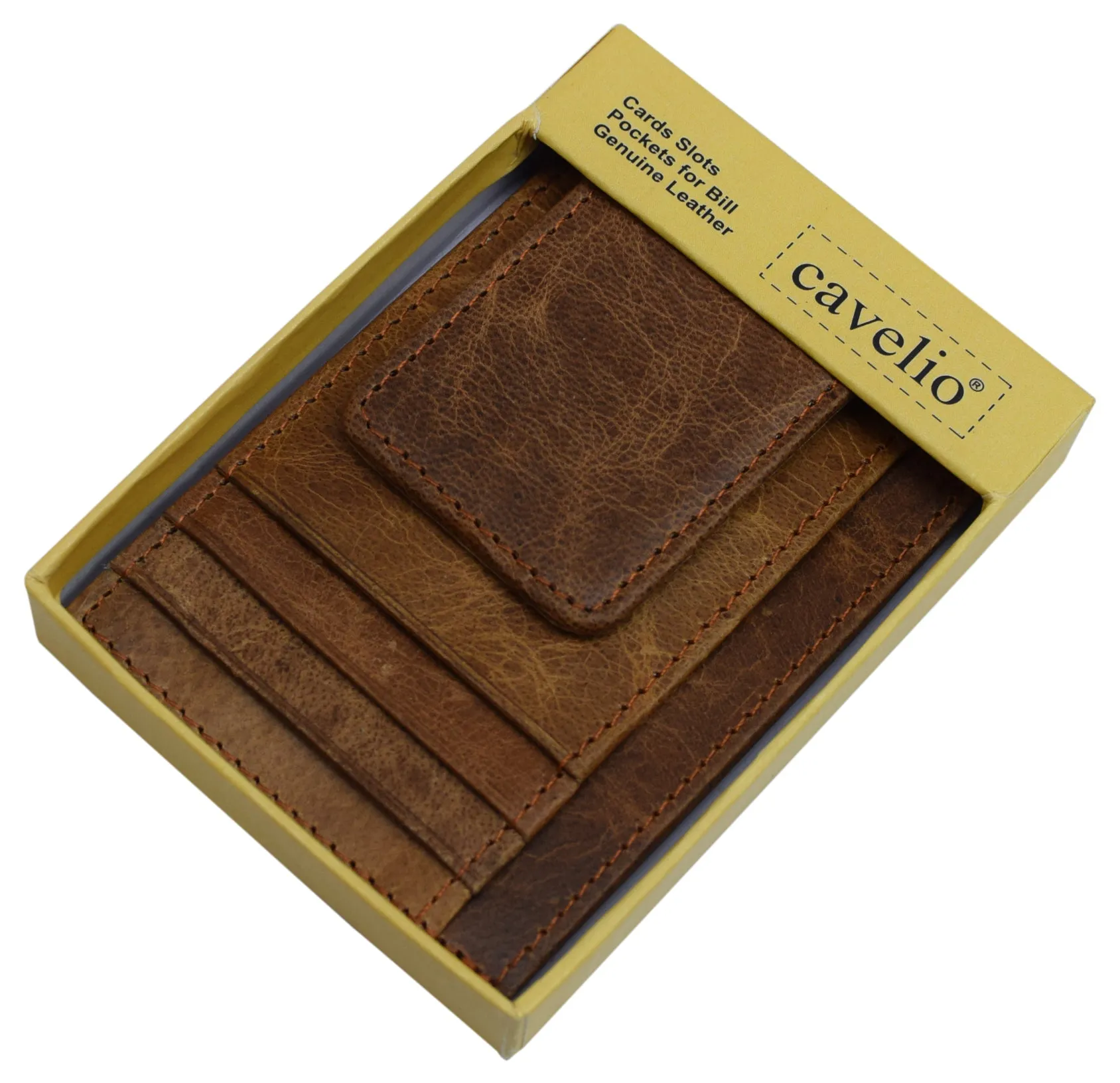 Money Clip Leather Wallet For Men Slim Front Pocket RFID Blocking with Super Strong Magnetic