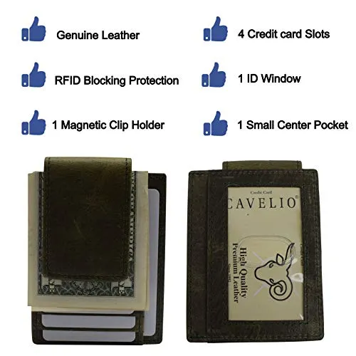 Money Clip Leather Wallet For Men Slim Front Pocket RFID Blocking with Super Strong Magnetic