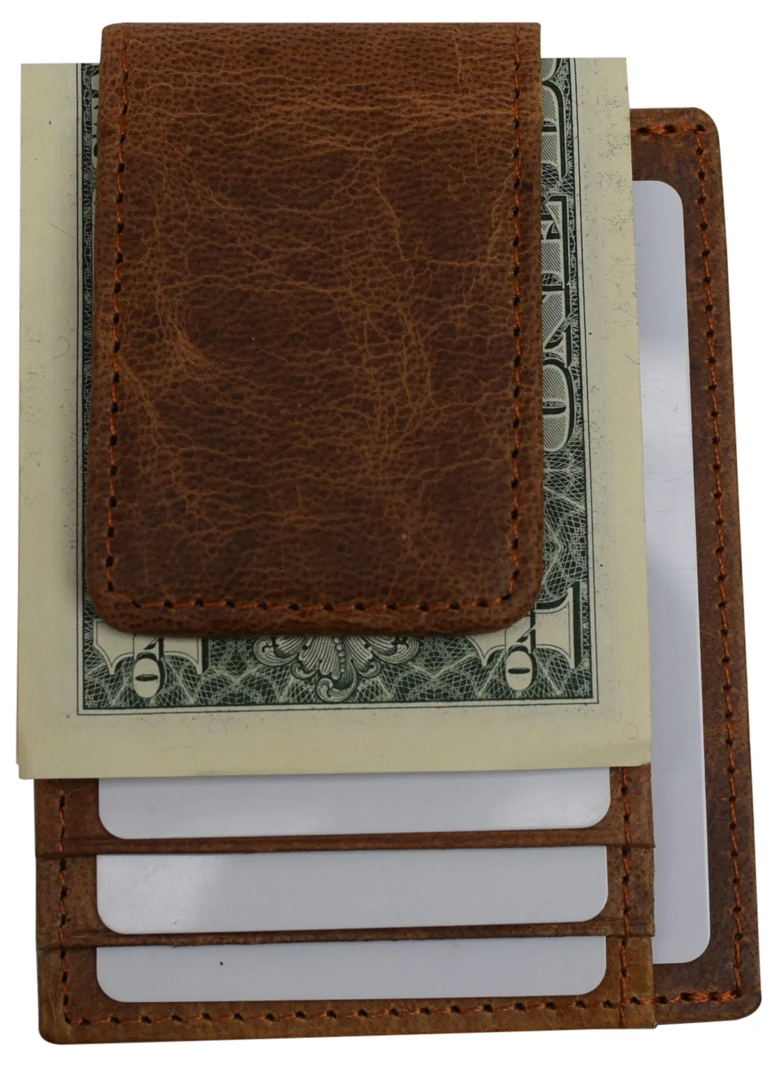 Money Clip Leather Wallet For Men Slim Front Pocket RFID Blocking with Super Strong Magnetic