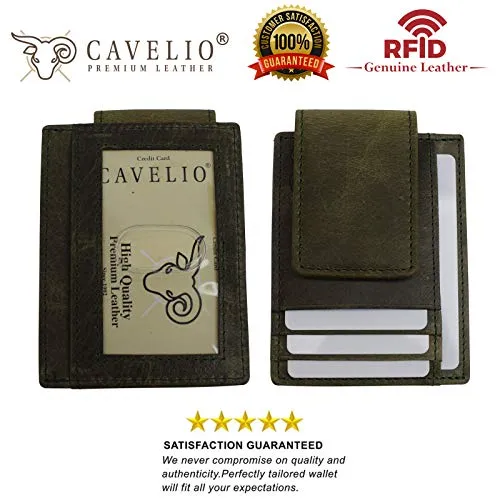 Money Clip Leather Wallet For Men Slim Front Pocket RFID Blocking with Super Strong Magnetic