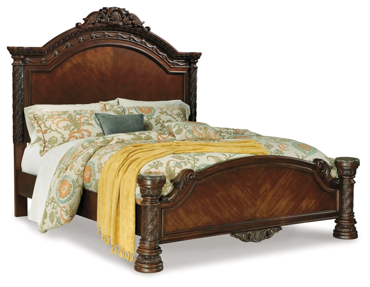 North Shore California King Panel Bed with Mirrored Dresser and Chest