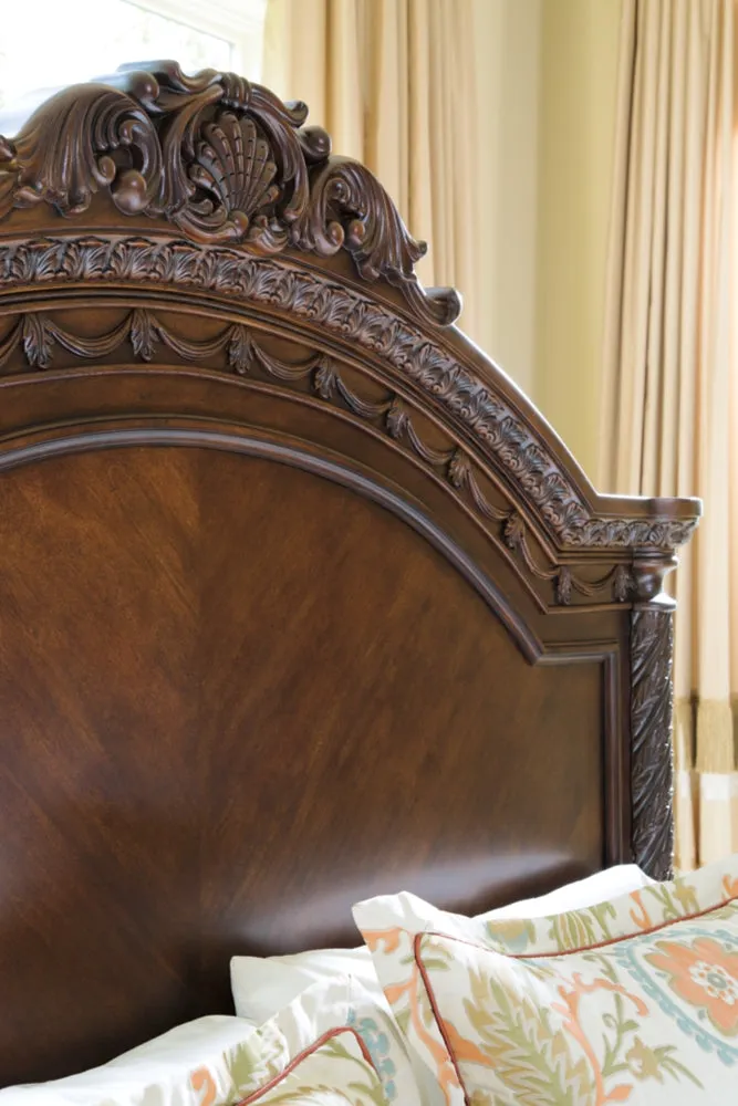 North Shore California King Panel Bed with Mirrored Dresser and Chest