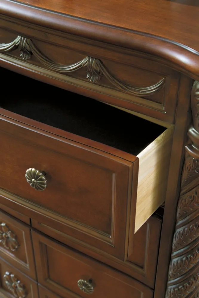 North Shore California King Panel Bed with Mirrored Dresser and Chest