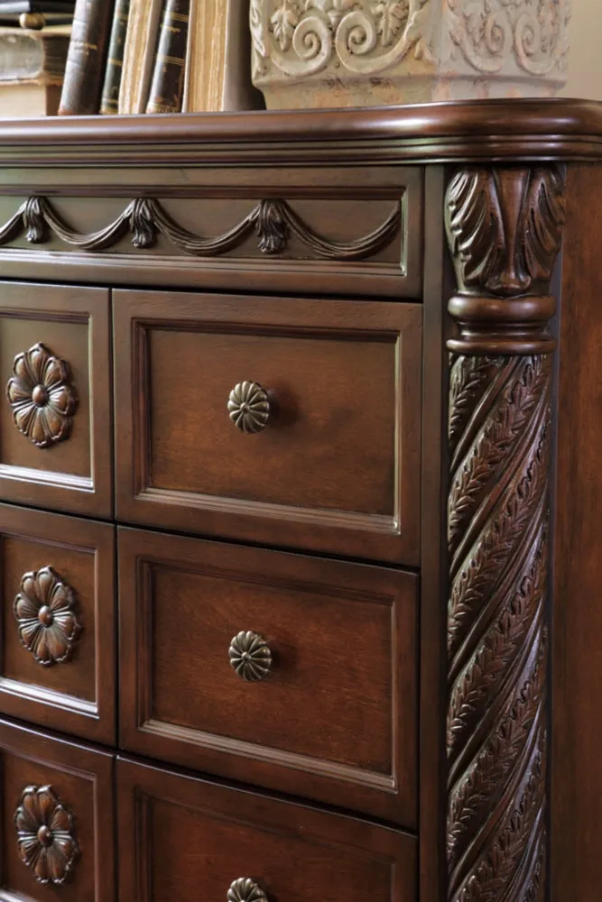 North Shore California King Poster Bed with Canopy with Mirrored Dresser, Chest and Nightstand