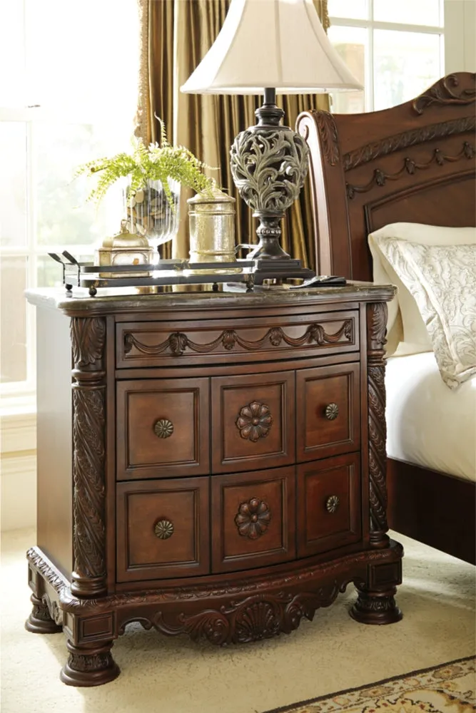 North Shore California King Poster Bed with Canopy with Mirrored Dresser, Chest and Nightstand