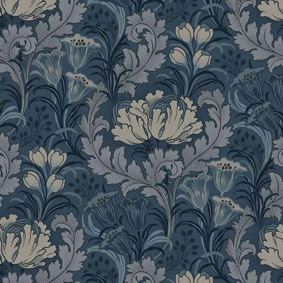 Nouveau - R651061D-Navy - Floral with Acanthus Leaves