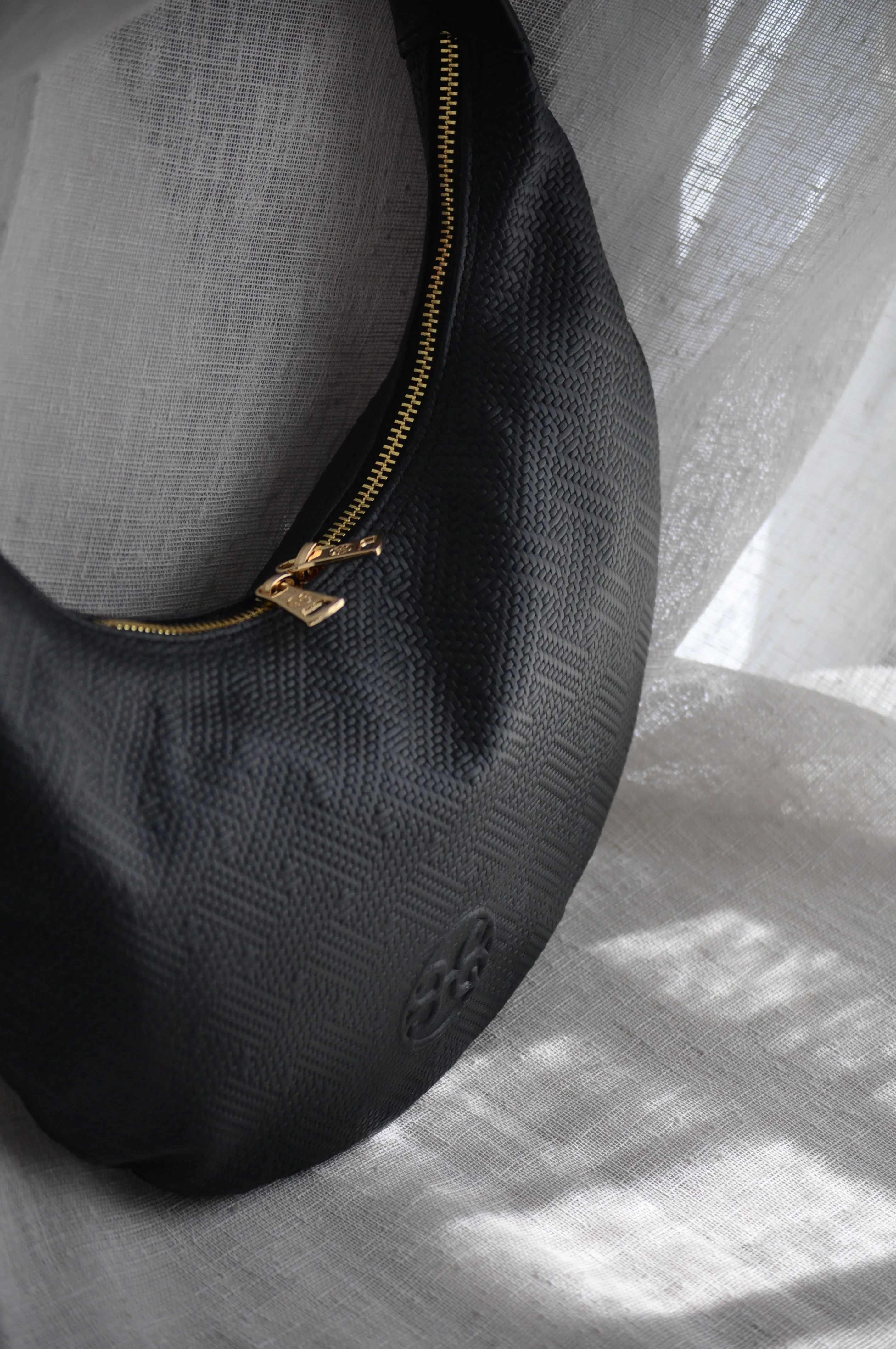 Ophelia Small Leather Shoulder Bag - Black textured