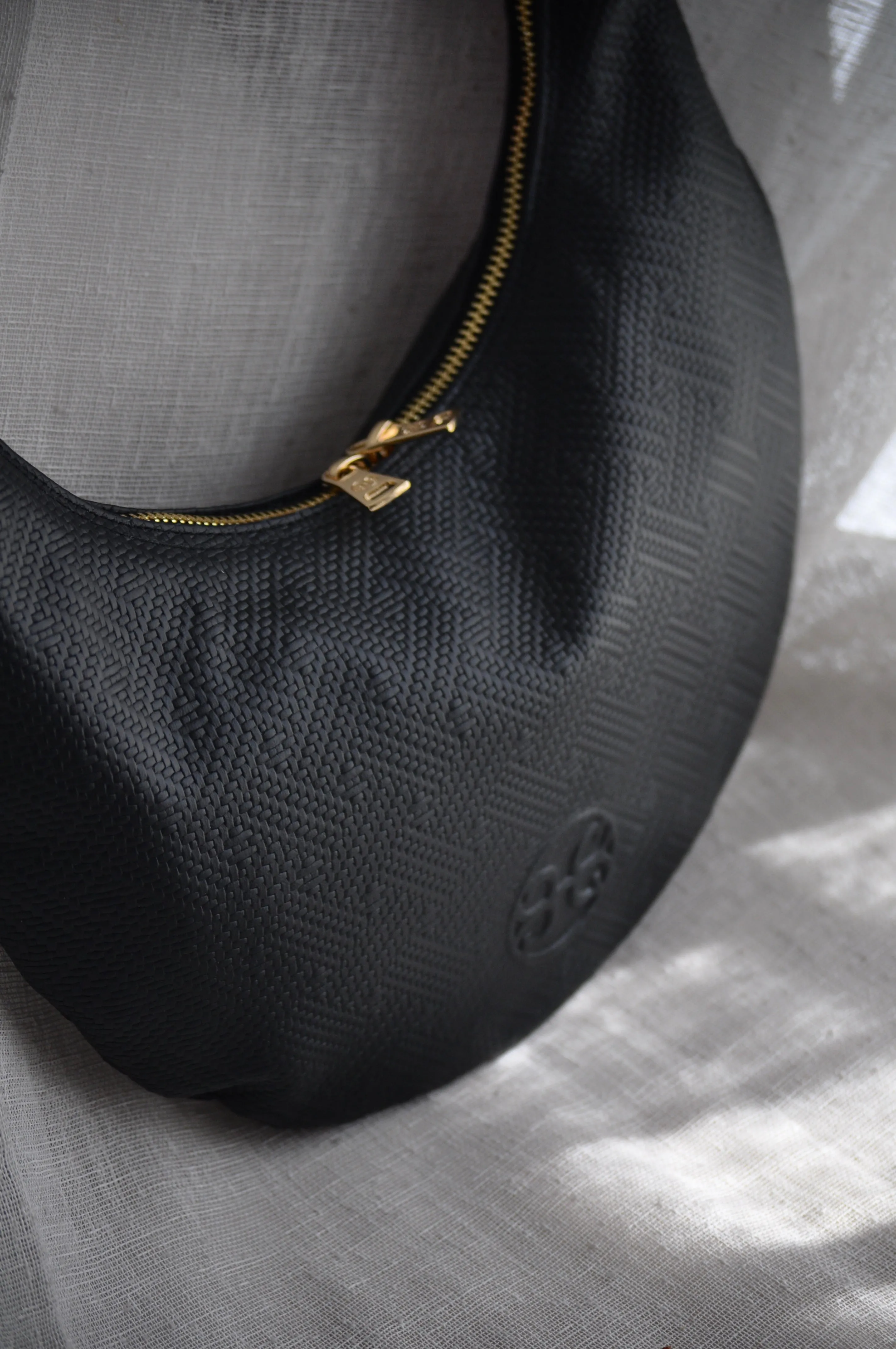Ophelia Small Leather Shoulder Bag - Black textured
