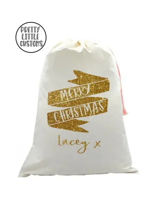 Personalised Christmas Santa Sack- Glitter banner - your name