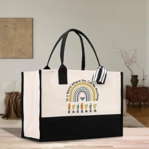 Personalized ASL Teacher Cotton Canvas Tote Bag Sign Language Custom SLP Gift Name Sign Language Gift for Deaf ASL Wildflower Bag (SLT1004)