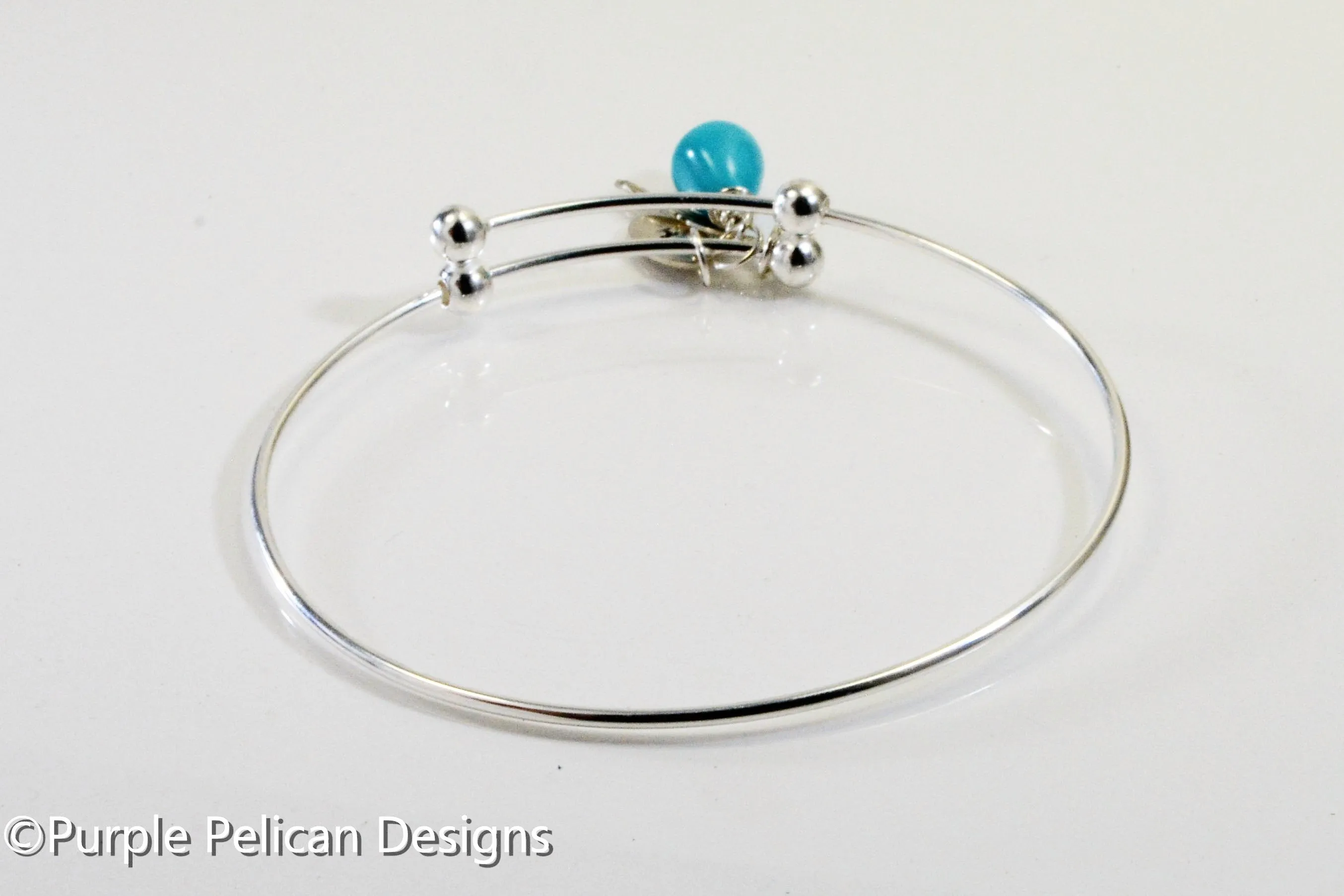 Personalized Sterling Silver Expandable Bangle With Feather And Turquoise