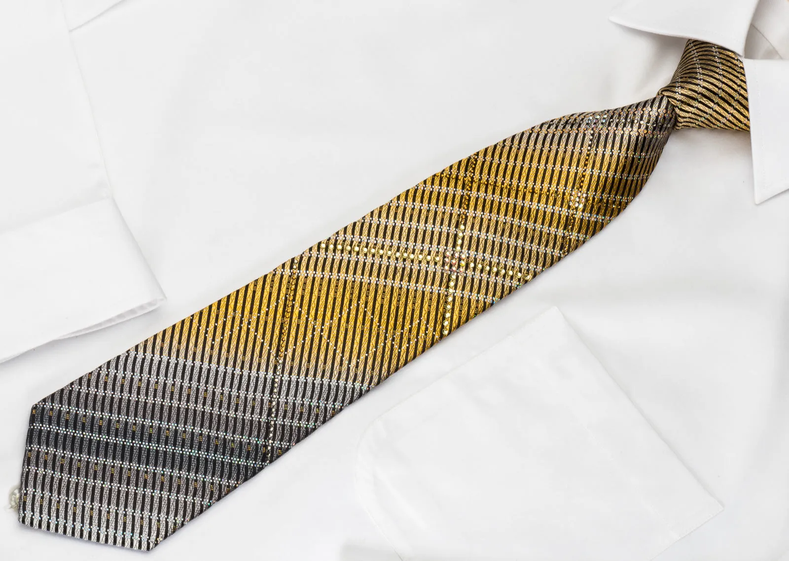 Pierre Cardin Bling Necktie Gold Black Striped Sparkling With Rhinestones